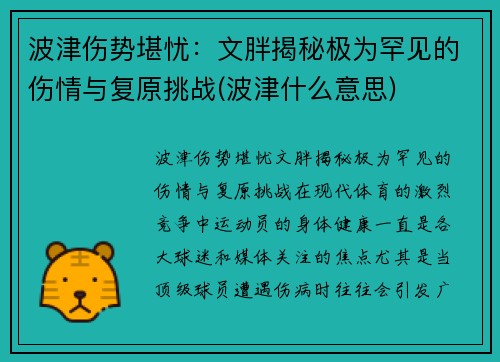波津伤势堪忧：文胖揭秘极为罕见的伤情与复原挑战(波津什么意思)